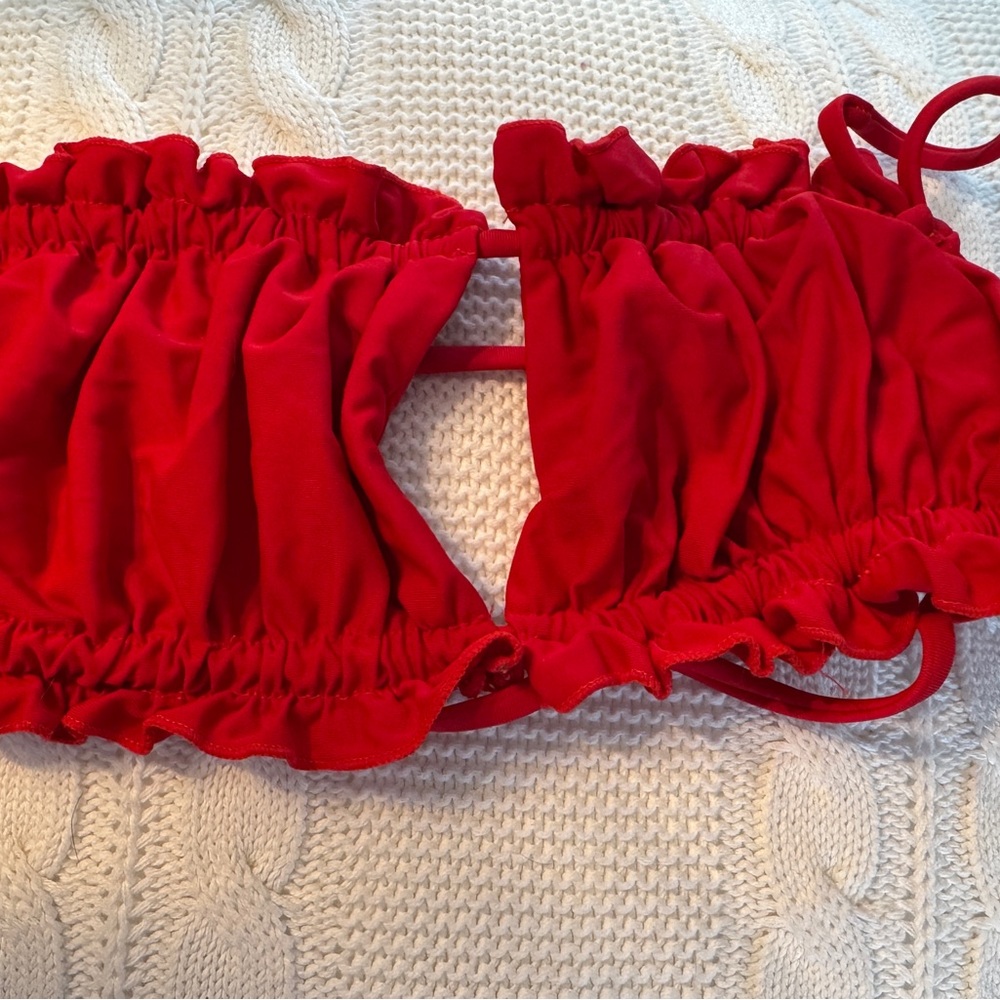 Shein Red Ruffled Bikini Top-Size M